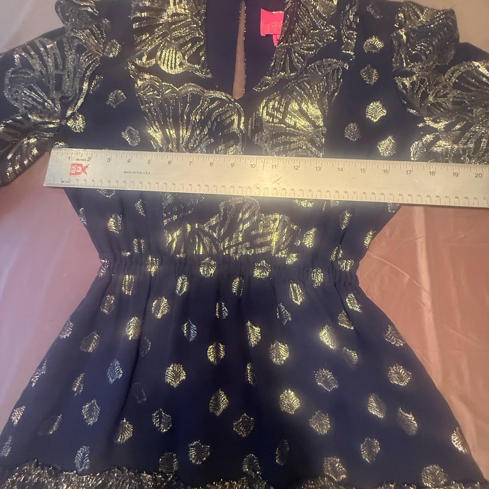 Lilly Pulitzer Joella Silk Mini Dress Long Sleeves Fit and Flare Metallic Size 2 - Picture 9 of 11